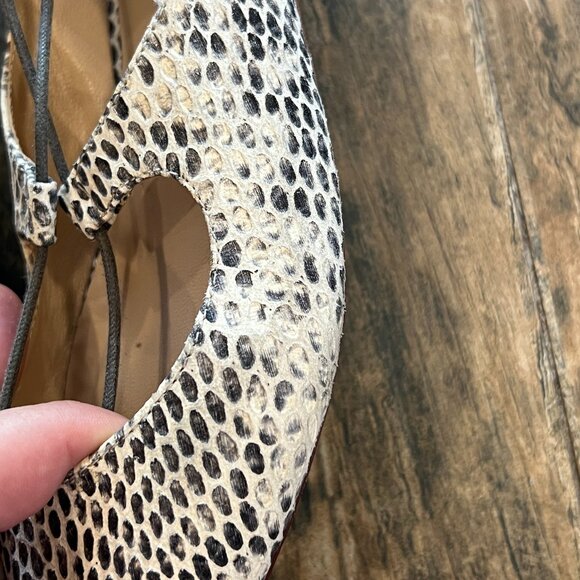 Loeffler Randall Ambra Flat Black White Snakeskin Lace Up Flats - Picture 4 of 9